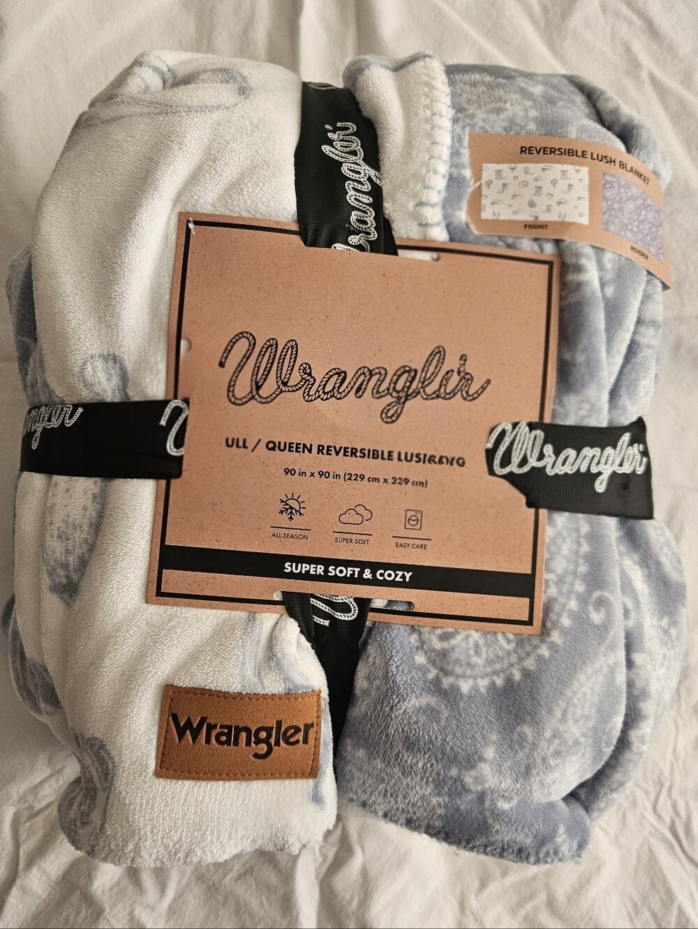 🤠 Wrangler Reversible Queen Size Plush Throw Blanket NWT 🤠